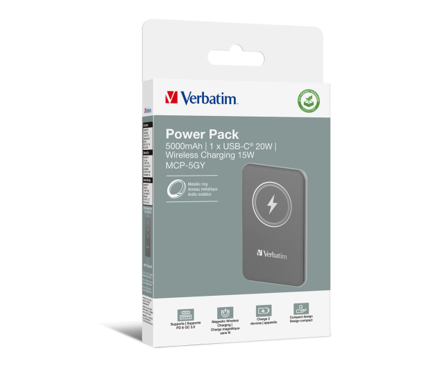 Verbatim Charge 'n' Go Magnetic Wireless Power Bank 5000mAh szary - 1236528 - zdjęcie 3